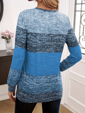 Sky blue decorative button round neck long sleeve T-shirt back