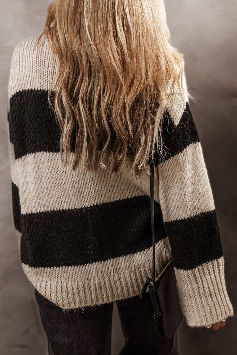 Stylish color block round neck sweater, back view