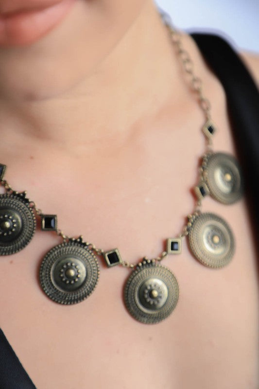 Antique stone necklace with circular pendants