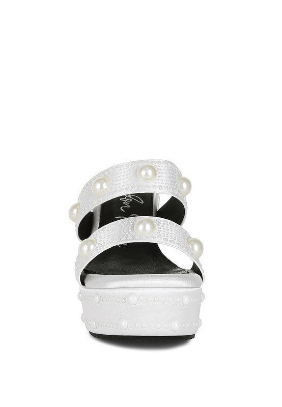 Django Pearl Embellished Wedge Sandals front view