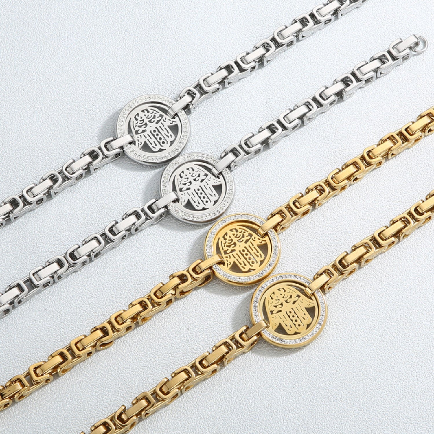 Gold and silver zircon chain bracelets set