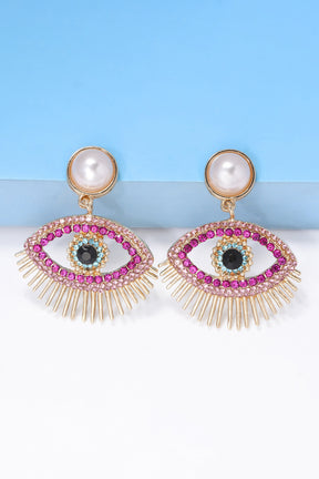 Pink evil eye rhinestone dangle earrings