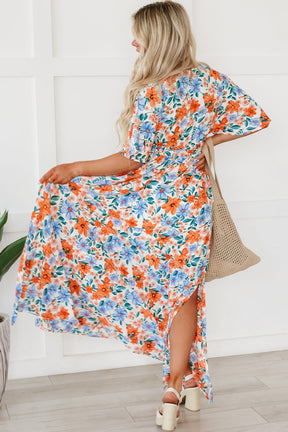 Floral tied slit printed half sleeve maxi dress back view