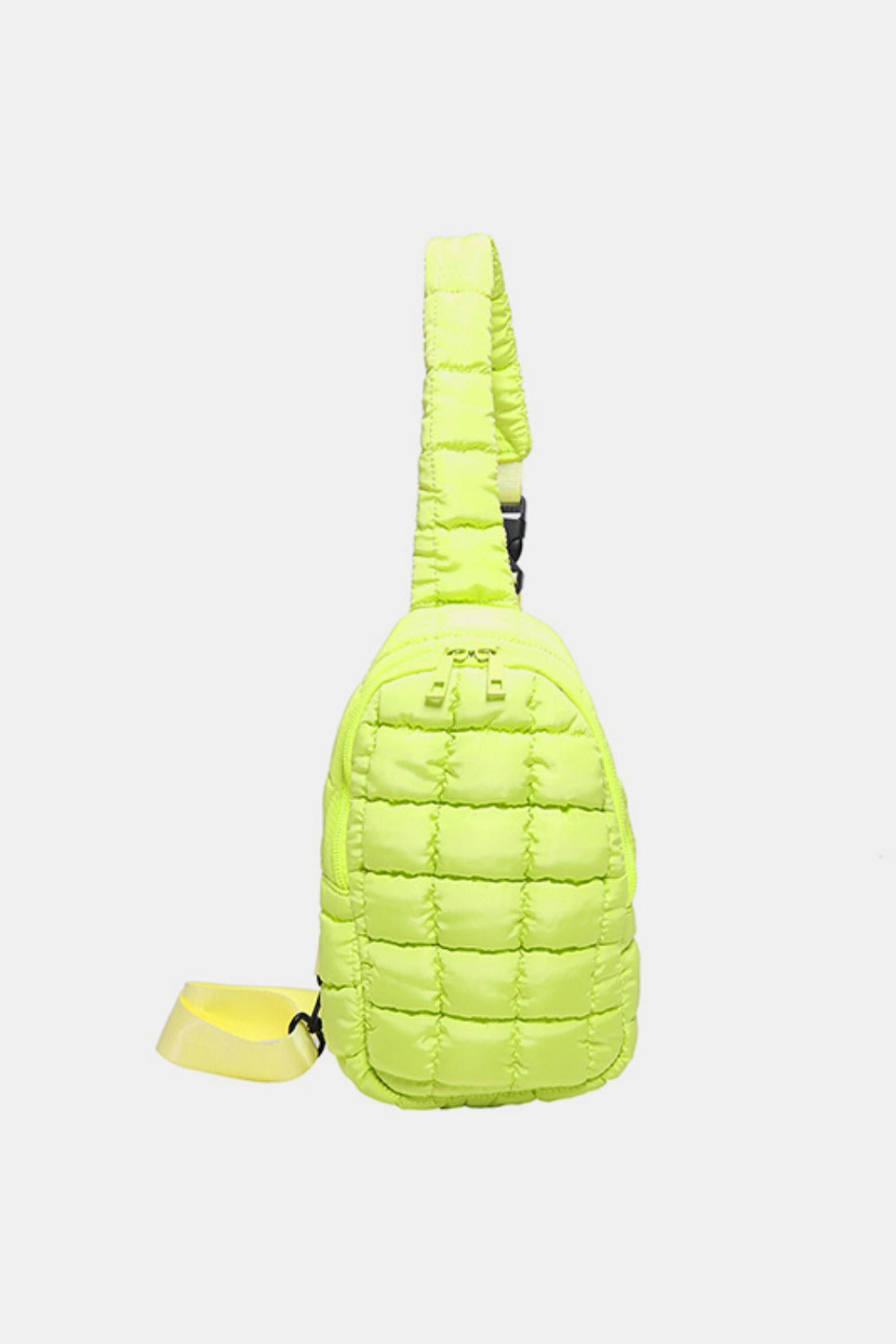 Yellow green quilted nylon crossbody bag