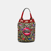 Nicole Lee USA leopard print bucket backpack front view