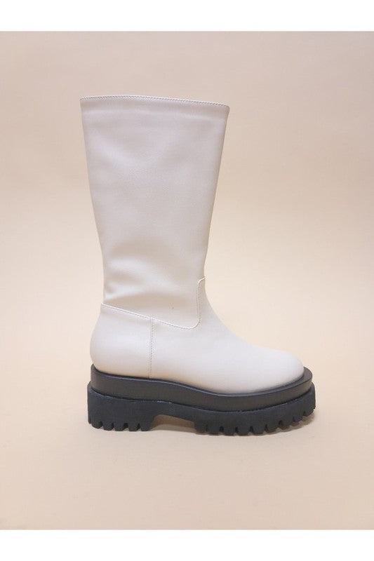 VENET-PLATFORM BOOTS in cream PU with chunky sole