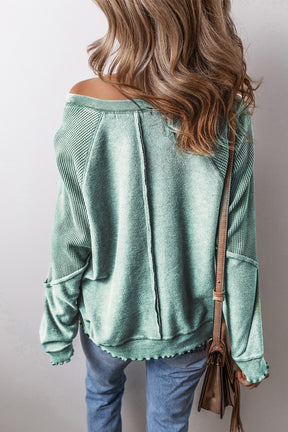 Mint green round neck long sleeve sweatshirt back view