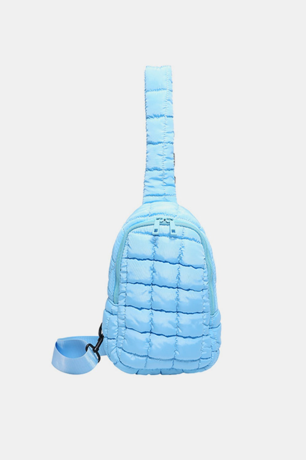 Pastel blue quilted nylon crossbody bag