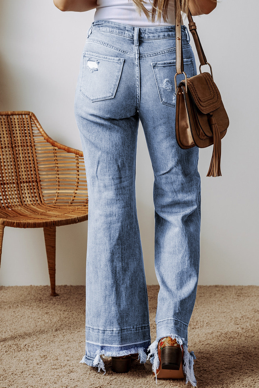 Raw Hem wide leg Jeans with Pockets