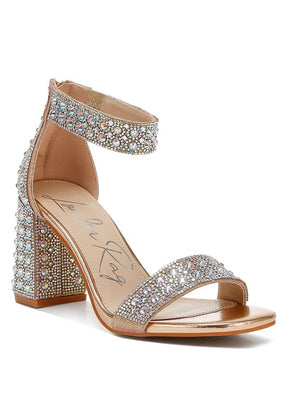 Rose gold block sandal with rhinestones and sequins