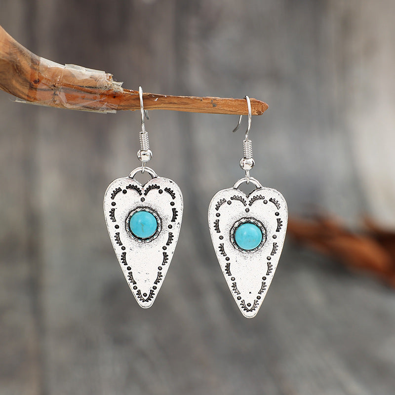 Silver-plated heart earrings with turquoise stone