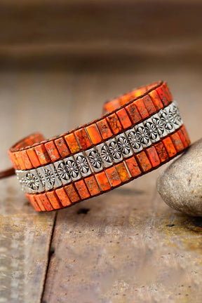 Orange triple layer natural stone bracelet