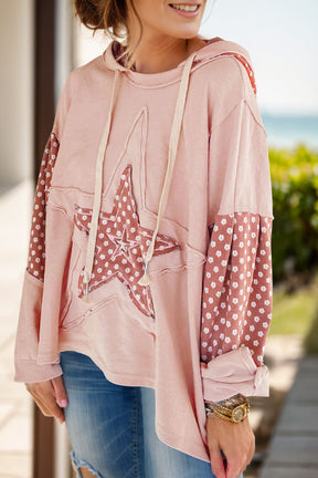 Dusty pink star hoodie with drawstring and long sleeves