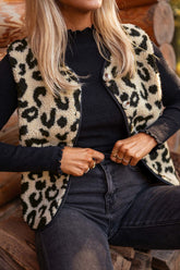 Leopard button up vest coat worn by model