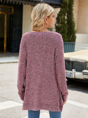 Back view of purple round neck long sleeve t-shirt