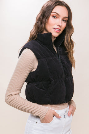 Love Tree Corduroy Zip Up Puffer Vest with Pockets, side view