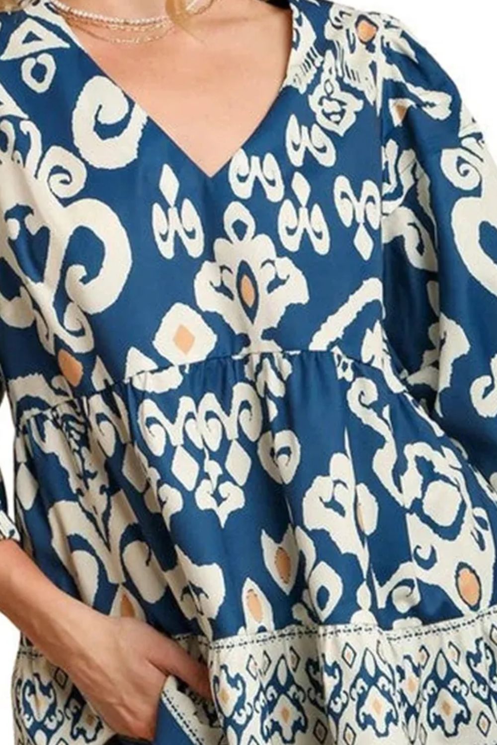 Close-up of printed V-neck blouse pattern