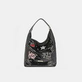 Nicole Lee USA sequin patch shoulder bag front view