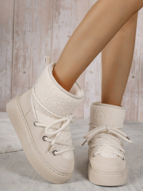 White lace-up round toe platform boots