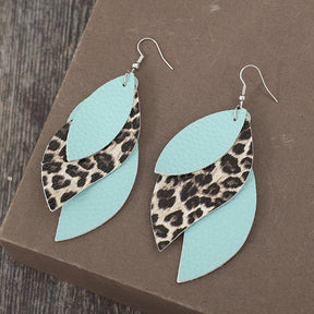 Leopard PU Leather Leaf Earrings