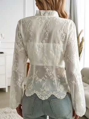 Devine Tied Frill V-Neck Lace Top back view