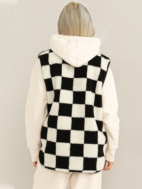 Double Take checkered zip-up vest, back view