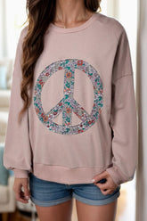 Peace Sign Applique Long Sleeve Sweatshirt front view