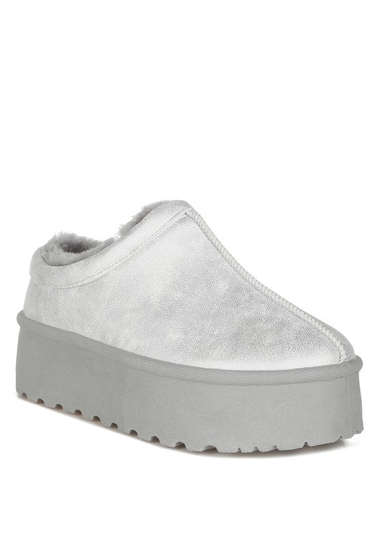 White faux leather platform slip-on, side view