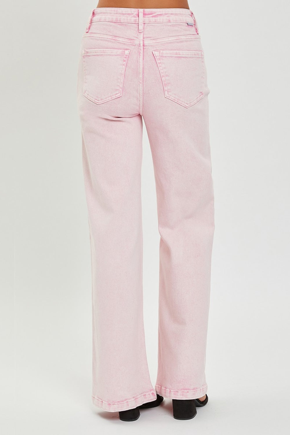 RISEN pink high rise wide leg jeans back view