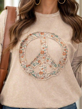 Close-up of Peace Sign on Long Sleeve Sweatshirt