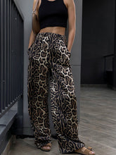 Leopard high waist wide leg pants, front view