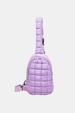 Pink purple quilted nylon crossbody bag