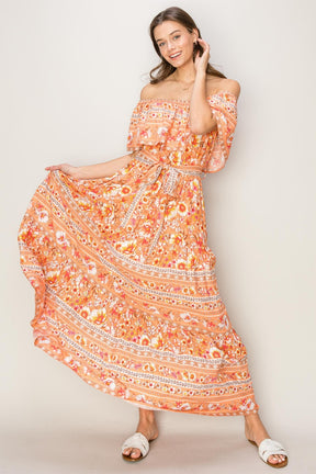 HYFVE floral off-shoulder tie front maxi dress, front view