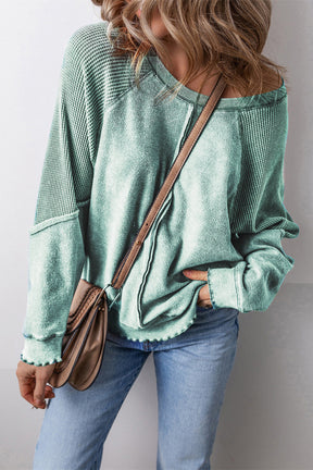 Mint green round neck long sleeve sweatshirt front view