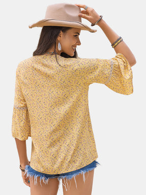 Ditsy Floral V-Neck Blouse with lace detail, back view