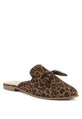 Leopard print DOBOS casual walking bow mules, flat heel.