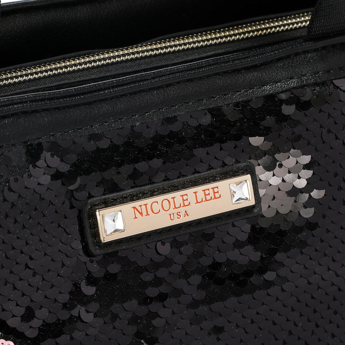 Nicole Lee USA Sequin Patch Tote logo detail