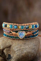 Heart layered bracelet with opal and jasper stones