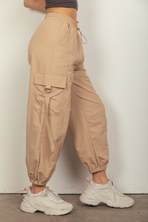 Side view of VERY J elastic waist woven cargo pants