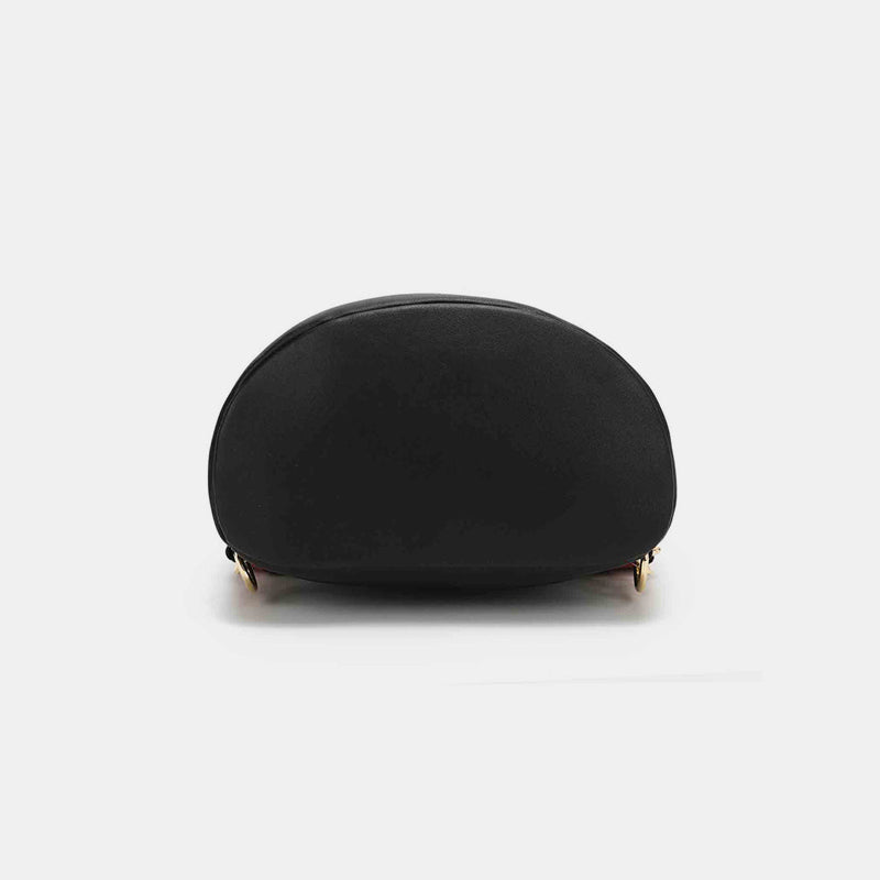 Bottom view of Nicole Lee USA bucket backpack in black