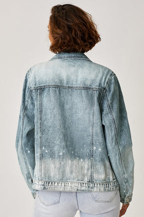 Back view of RISEN button-up ombre washed jacket