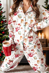 Festive printed collared neck top and pants lounge set