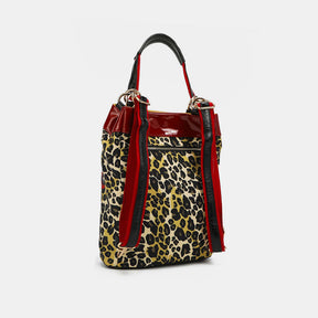 Nicole Lee USA leopard print bucket backpack side view