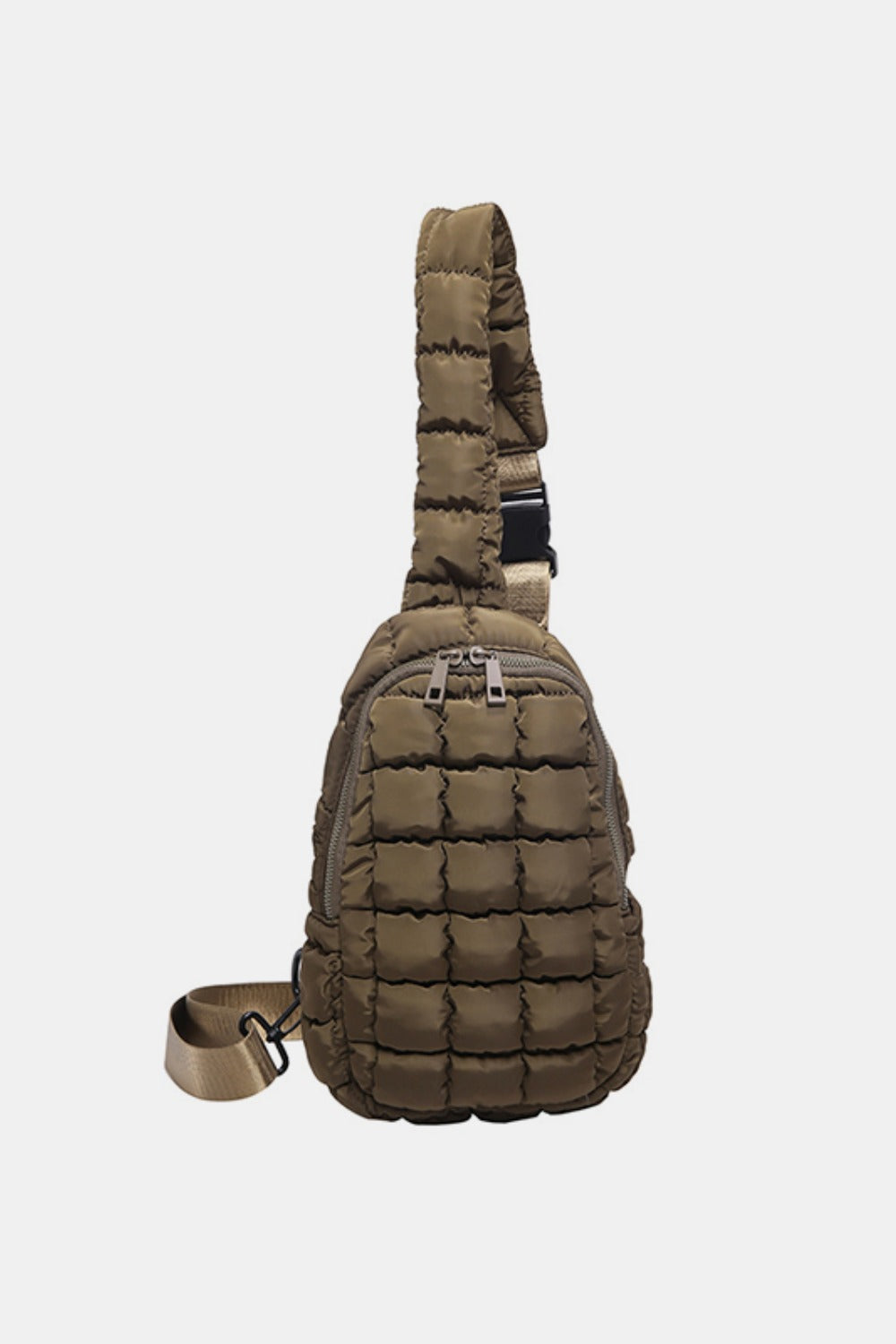 Coffee brown quilted nylon crossbody bag