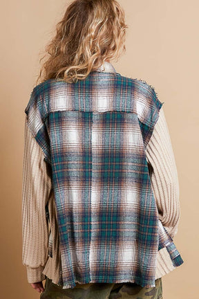 POL plaid contrast button down shacket back view