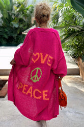 Pink long sleeve cardigan with love and peace design