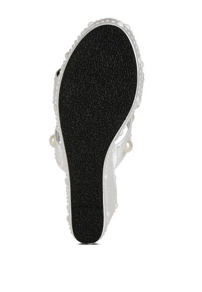 Django Pearl Embellished Wedge Sandals sole view