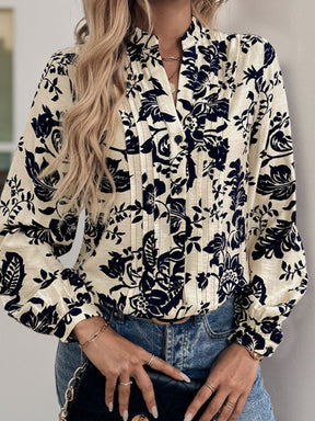 Perfee printed notched long sleeve shirt, front view