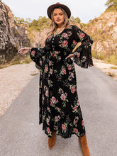 Plus size floral flare sleeve dress, front view