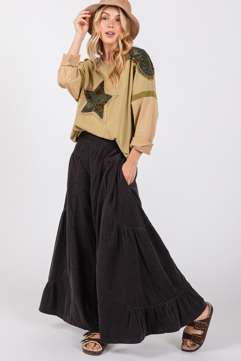 SAGE + FIG High Rise Corduroy Wide Leg Pants